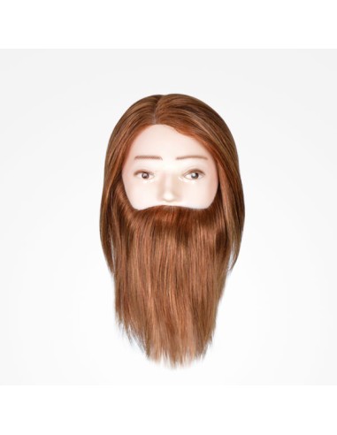 Cabeza maniquí hombre con barba castaño 100% natural 18cm